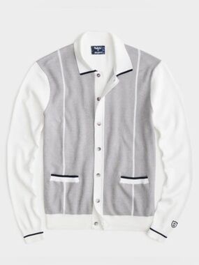 TODD SNYDER X FOOTJOY FULL-PLACKET LONG-SLEEVE SWEATER POLO IN WHITE